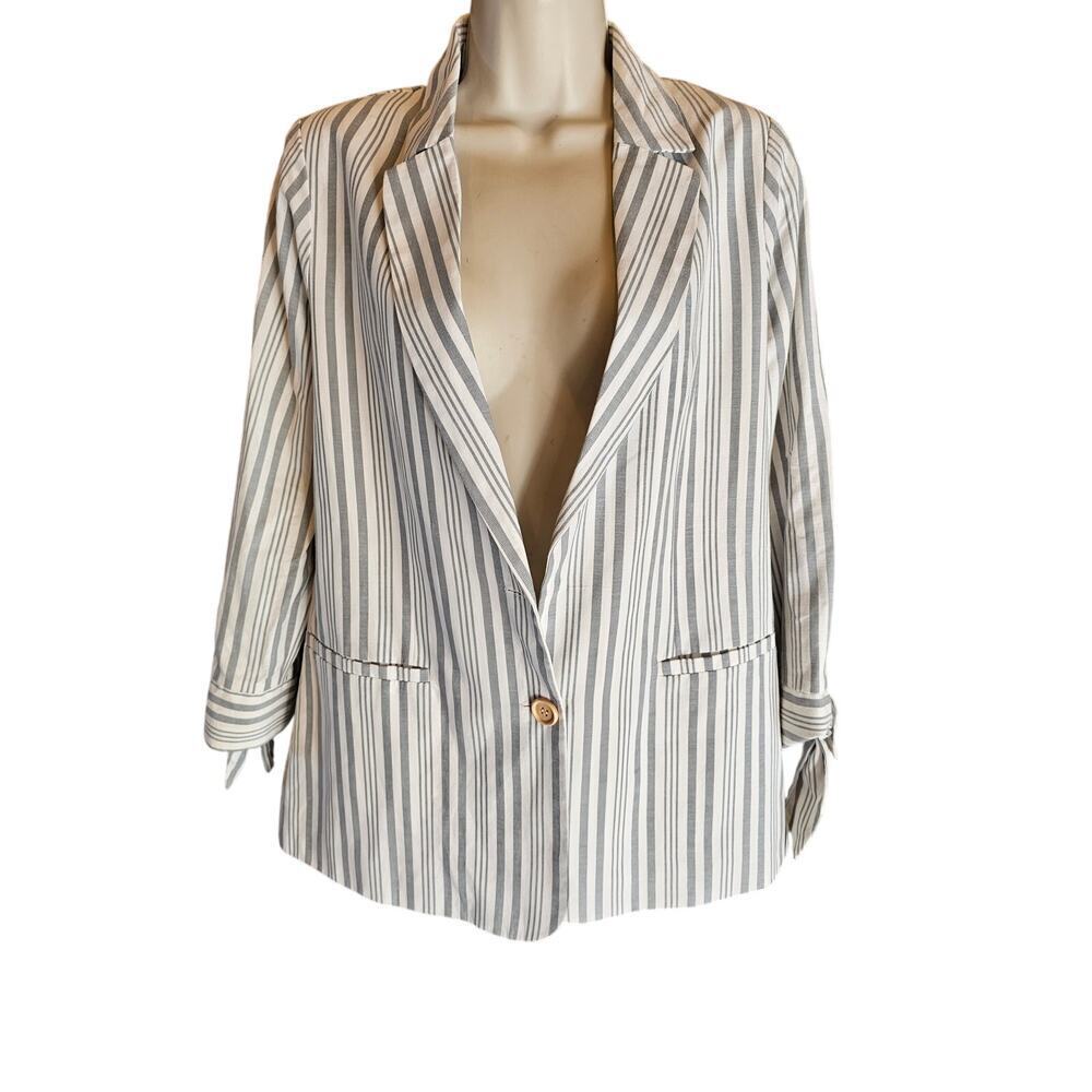 NWT button front tie sleeve blazer mint stripes career business casual blazer M